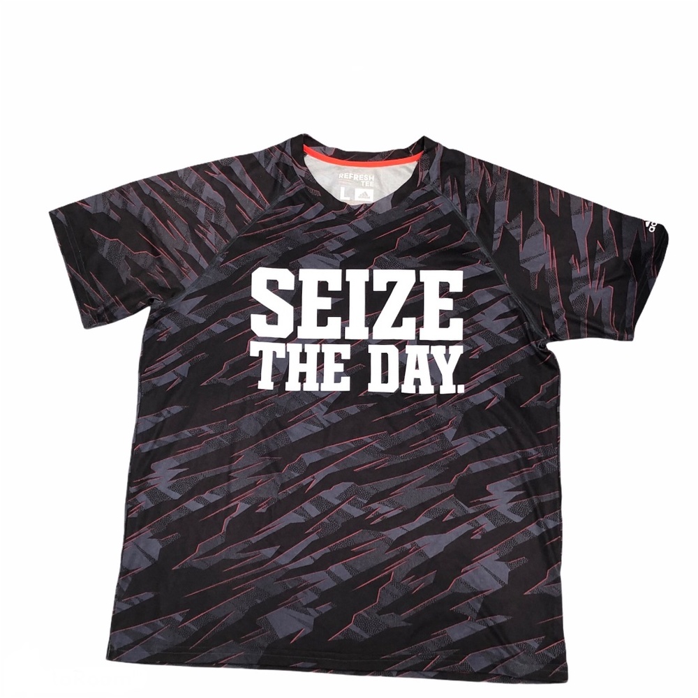 ADIDAS REFRESH SEIZE THE DAY TEE BLACK/GRAY/ORANGE SIZE LARGE